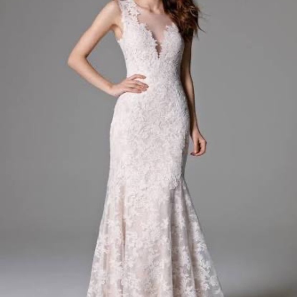 WATTERS Ashland Sheer Back Wedding Gown SAMPLE with  matching NEW lace panel - Picture 1 of 16